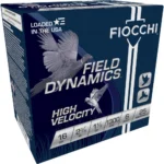 Fiocchi High-Velocity Hunting Load, angled view of blue Field Dynamics ammunition box