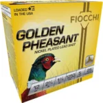 Fiocchi Ammunition Golden Pheasant NP yellow box with pheasant graphic, front-left view