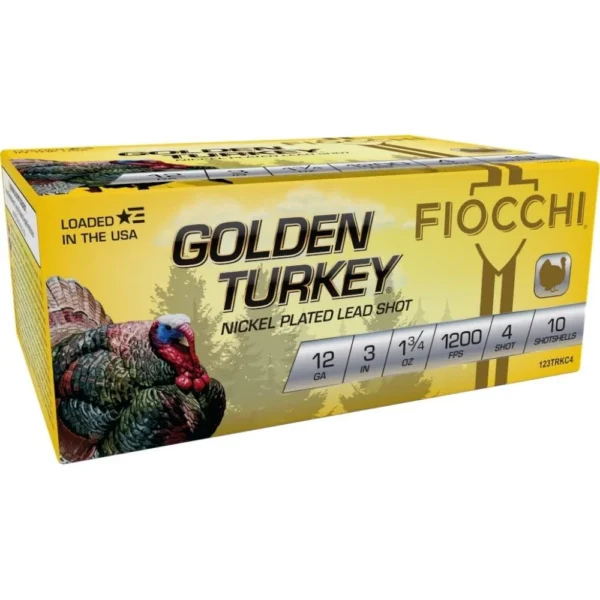 Fiocchi Ammunition Fiocchi Golden Turkey Nickel Plated Shotshells 12ga 3" 1-3/4oz 1200 fps #4 10/ct