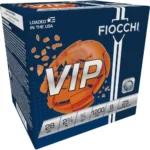 Fiocchi Exacta Target Loads, blue VIP box in angled front view with orange clay graphic
