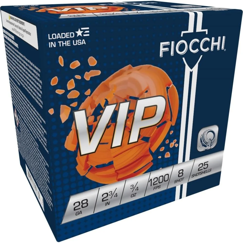 primary-41200 Fiocchi Exacta Target Loads, blue VIP box in angled front view with orange clay graphic