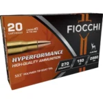 Fiocchi Hyperformance Hunt Rifle Ammunition, orange and black box in angled front view