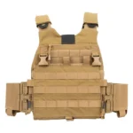 10 Ring Guard Dog Trakr Plate Carrier FDE with Front Placard, tan front view with MOLLE webbing