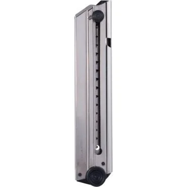 primary-41209 Mec-Gar Handgun Magazine Luger P08, nickel finish, front view with black base and side slot