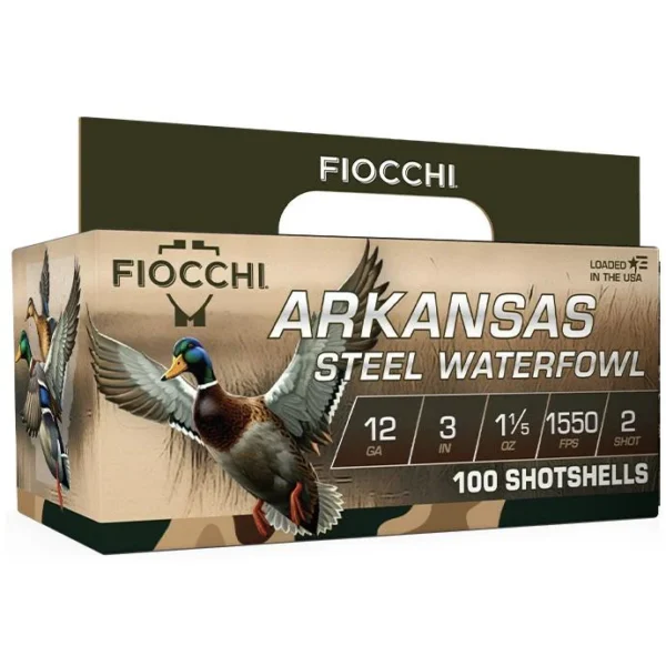 Fiocchi Ammunition Fiocchi Arkansas Steel Waterfowl Shotshells 12ga 3" 1-1/5oz 1550 fps #2 100/ct