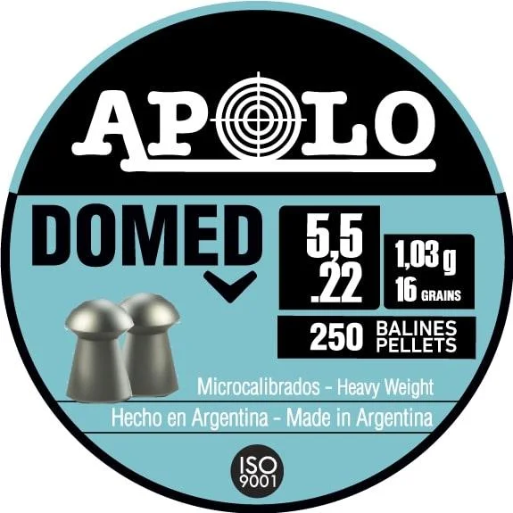 Hatsan Apolo Domed Air Rifle Pellets, round black and blue tin lid in top view