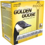 Fiocchi Golden Goose Shotshells, yellow box in angled front view with goose graphic
