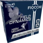 Fiocchi High Velocity Shotshells, blue Field Dynamics box, angled front view