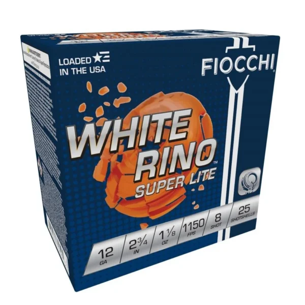 Fiocchi Ammunition Fiocchi White Rino Super Lite Shotshells 12 ga 2-3/4" 1-1/8oz 1150 fps #8 25/ct