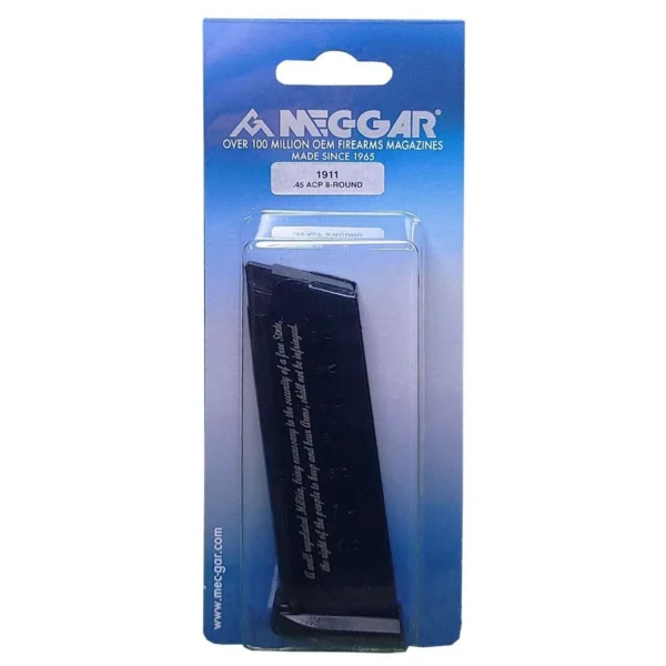 Mec-Gar 1911 Magazine, black magazine in blue retail blister packaging
