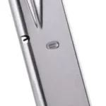 Mec-Gar Taurus PT92/99 magazine, nickel front view with black base plate and witness holes