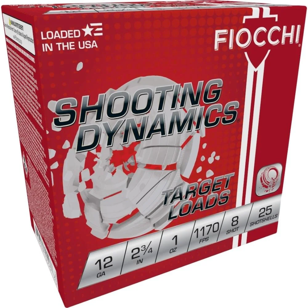 primary-41350 Fiocchi Exacta Light Shooting Dynamics red shotshell box, angled front view with target load graphics