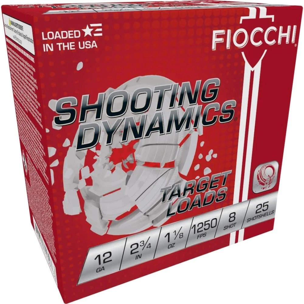 primary-41356 Fiocchi Exacta Fast Shooting Dynamics Shotshells red and white box shown from front and side