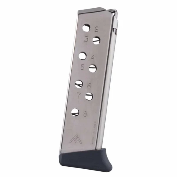 Mec-Gar Walther PP & PPK/S Handgun Magazine, nickel body and black finger-rest floorplate