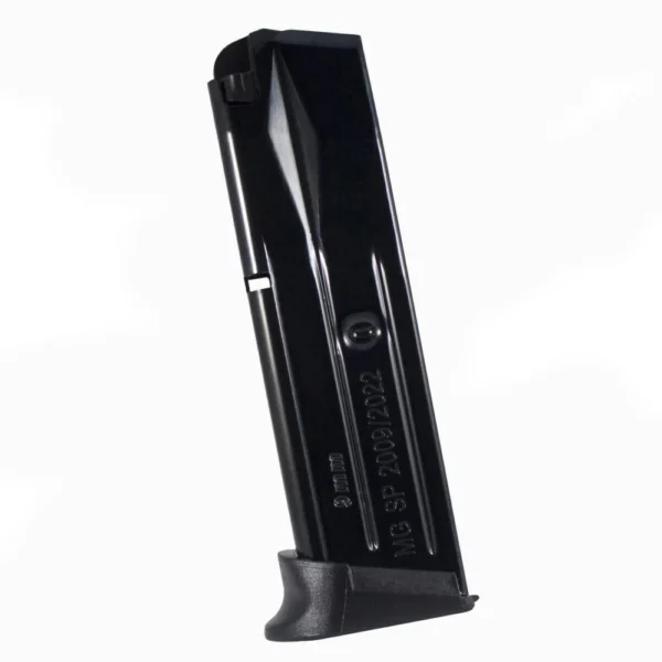 Mec-Gar Sig Sauer Pro 2009/2022 Handgun Magazine, black body in angled side view