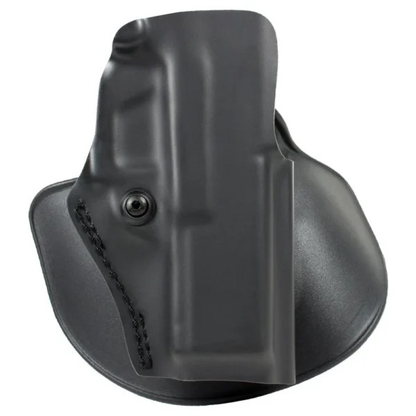 Safariland 5198 holster, front view in black with open top, paddle backing and retention screw