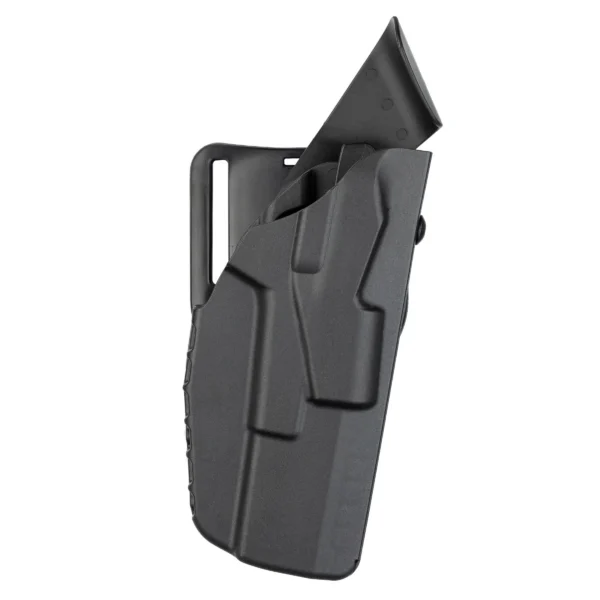 Safariland 7390 7TS ALS holster, right-side view in black with belt mount and retention hood