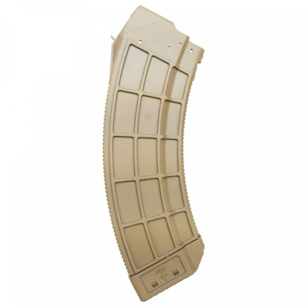 Century Arms US Palm AK30 Magazine in flat dark earth, shown in side view with curved body