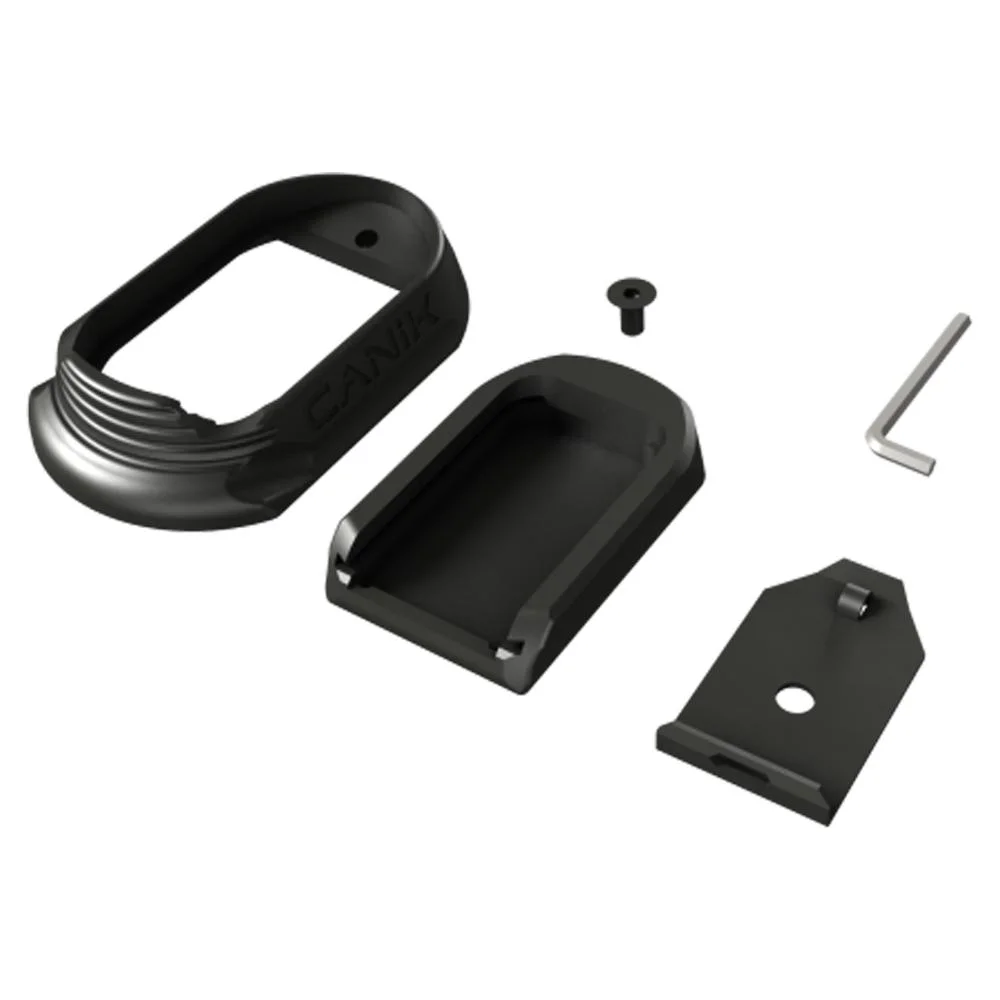 primary-41420 Century Arms Canik OEM Competition Full Size Small Magwell, black parts with screw and tool
