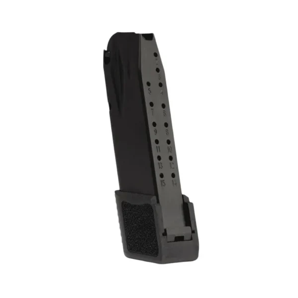 Canik TP9 Elite SC black handgun magazine in angled side view with grip extension