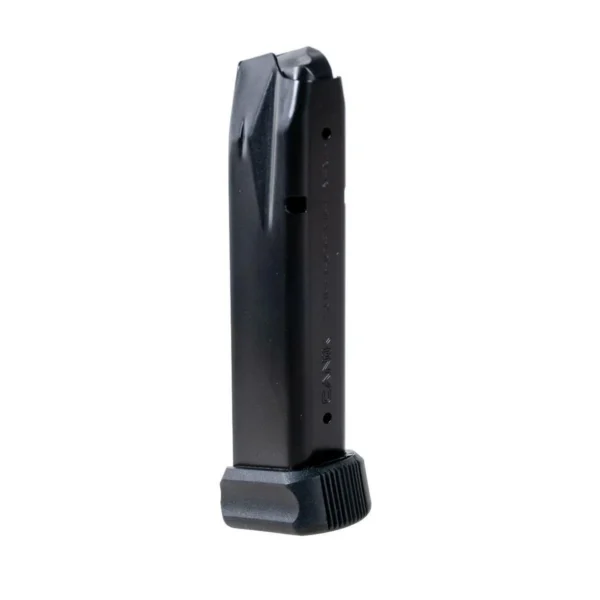 Century Arms Canik Full Size Handgun Magazine, upright black magazine with extended base