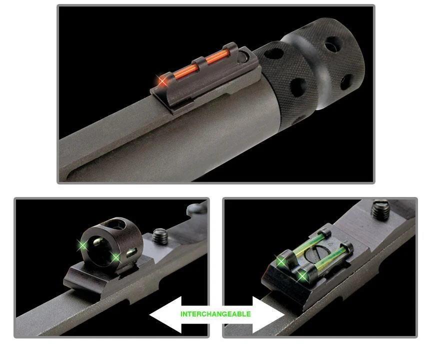 primary-41463 Truglo Tru-Bead Turkey Universal Sight Set, close-up views of orange and green sights on barrel