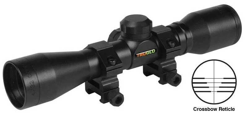 primary-41469 Truglo 4x32mm Compact Crossbow Scope with Weaver Style Rings - Crossbow Reticle Black