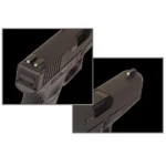 Truglo Tritium Night Sights black front and rear sights mounted on pistol slides