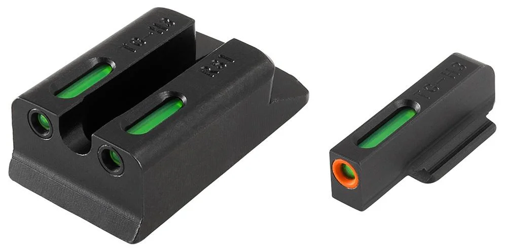 primary-41495 Truglo TFX Pro sights, angled view of black front and rear sights with green inserts