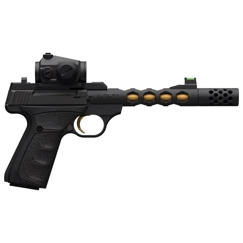 primary-415 Browning Buck Mark Vision Handgun .22 LR 10rd Magazine 5.875" 1/2x28 Threaded Barrel Black Gold with Vortex Red Dot