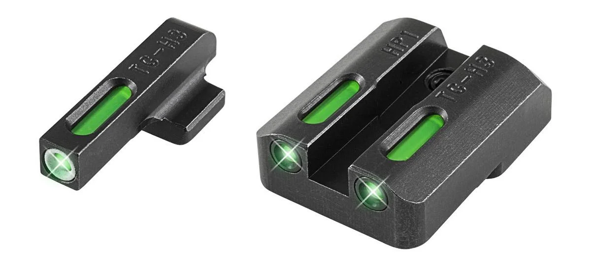 primary-41520 Truglo TFX Day/Night Sights black front and rear sights with green inserts, angled view