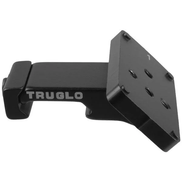 Truglo Offset Universal Red Dot Sight Mount, black angled view with mounting plate and screw holes