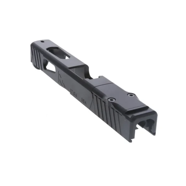 Rival Arms Slide for Glock Model 17 GEN4 A1 RMR Ready, black angled top view with cutouts