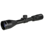Truglo Nexus Hunting Rifle Scope, black angled side view with large objective and adjustment turrets