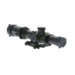 Truglo Omnia Series Rifle Scope, black angled side view with adjustment turrets and lens caps