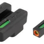 Truglo TFX Pro handgun sight set, angled view with black bodies and green and orange inserts