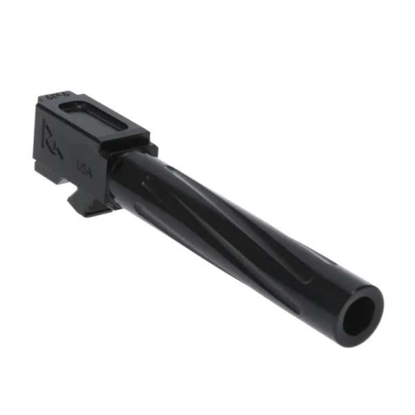 Rival Arms V1 Black Barrel for Glock Model 17 Gen5, angled view with fluted barrel