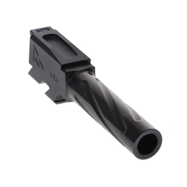 Rival Arms Drop In Barrel for Glock Model 43, black angled front view with spiral fluting