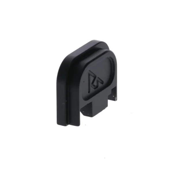 Rival Arms Slide Cover Plate, black angled front view with raised logo