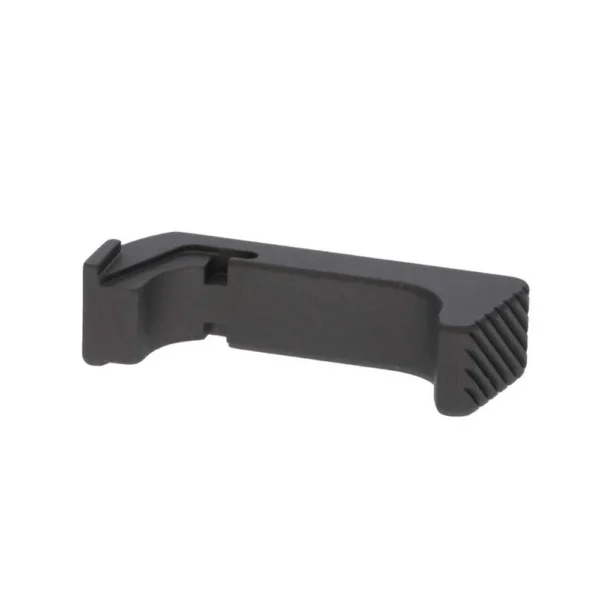 Rival Arms Extended Magazine Release for Glock Model 43, dark gray side view with ridged end