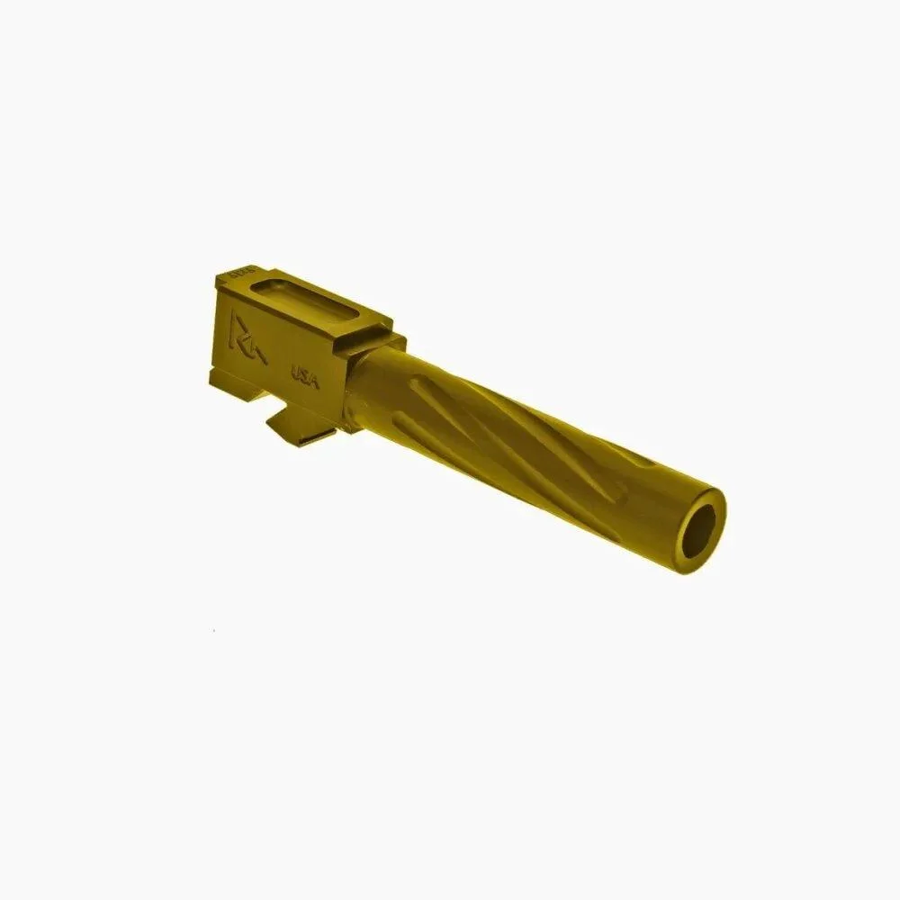 primary-41605 Rival Arms V1 Gold Barrel for Glock Model 19 Gen5, gold barrel in angled top view