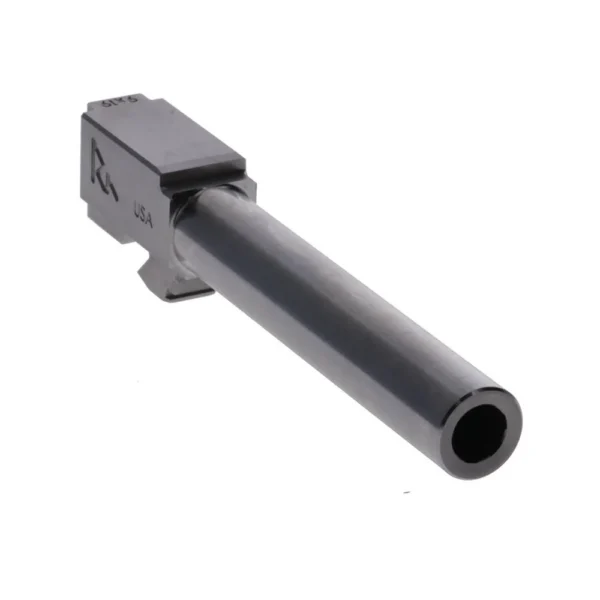 Rival Arms V2 barrel, angled front view with stainless PVD finish and rectangular chamber