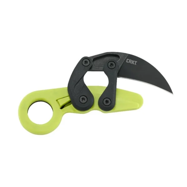 CRKT Provoke Zap folding knife, side view with green handle and black hawkbill blade