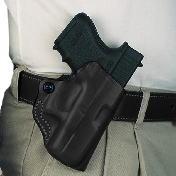 DeSantis Style 019 Mini Scabbard Sig P365, black right-hand belt holster holding a pistol