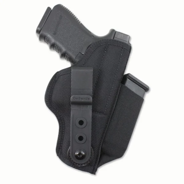 DeSantis Tuck-This II Holster black holster, side view with pistol and belt clip visible