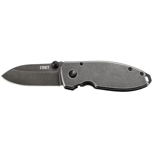 CRKT Squid black stonewash folding knife, side view open with drop point blade