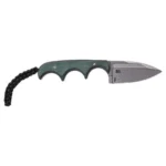 CRKT Minimalist Spear Point Fixed Knife, right side with silver blade, green handle and black cord
