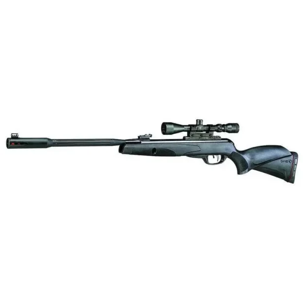Gamo Whisper Fusion Mach 1, right-side view of black air rifle with mounted scope