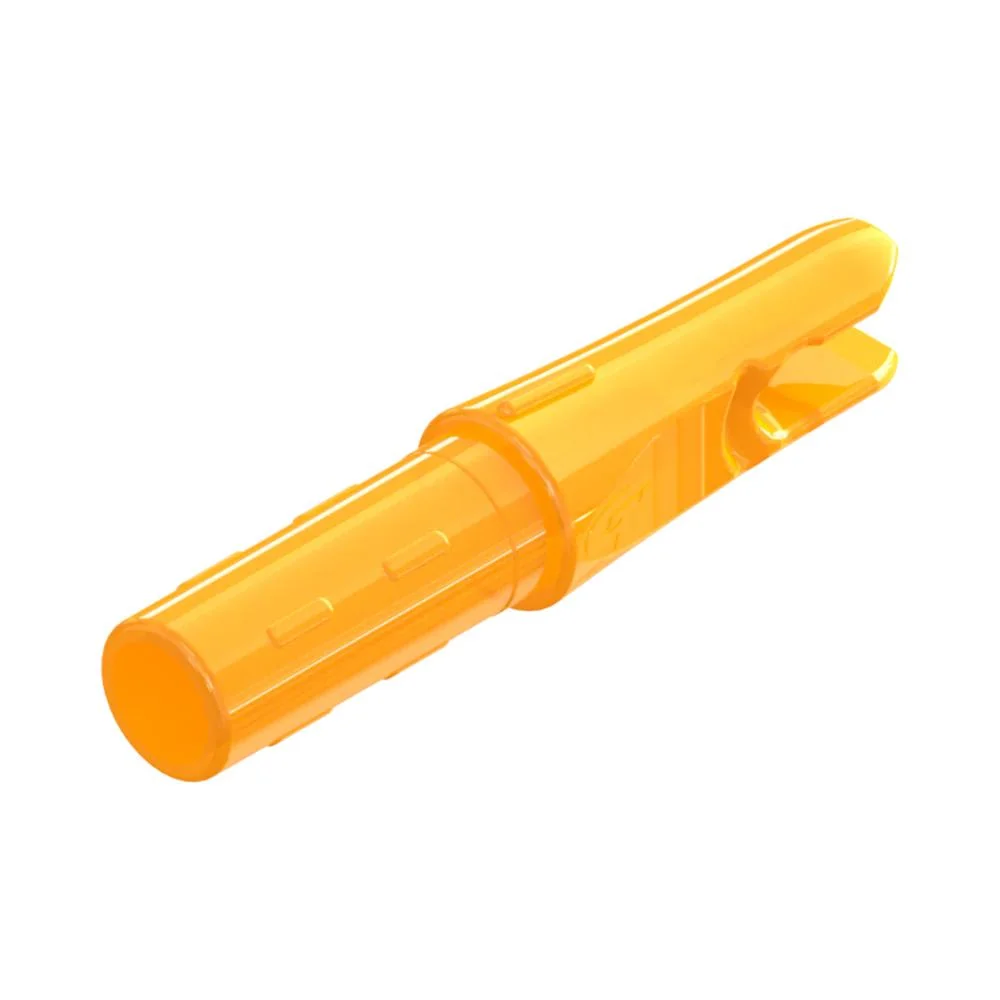 primary-41729 Gold Tip GT Nock, angled translucent fluorescent orange view with split nock end
