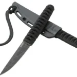 CRKT Burnley Obake Knife, dark fixed blade with wrapped handle, sheath and cord